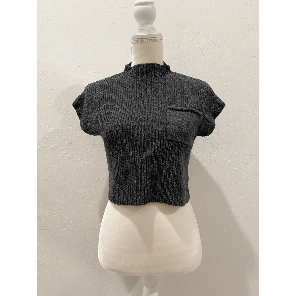 FP Beach Womens Gray Cap Sleeve Crop Knit Sweater Top XS Beachy Casual Surf